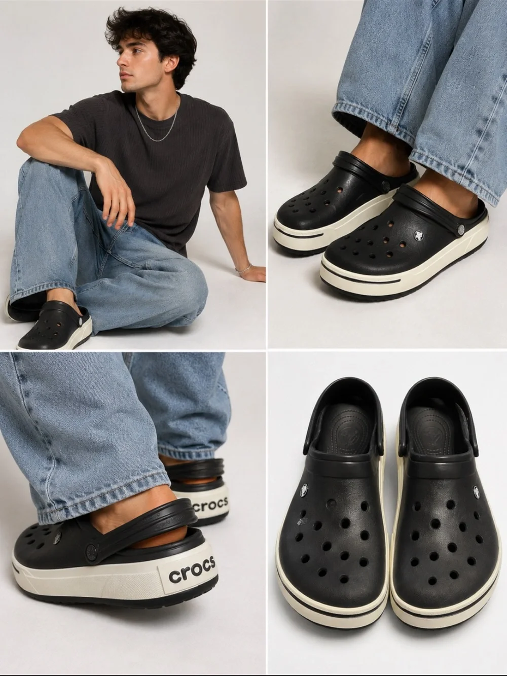 Crocs Crocband Platform Clogs Black White Men’s Size 13 Slip On Comfort Shoes